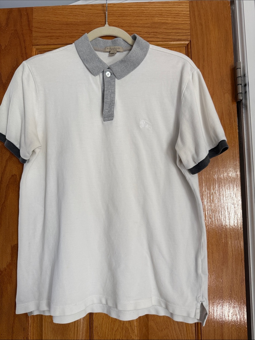Burberry Men's White Polo Shirt with Grey Trim